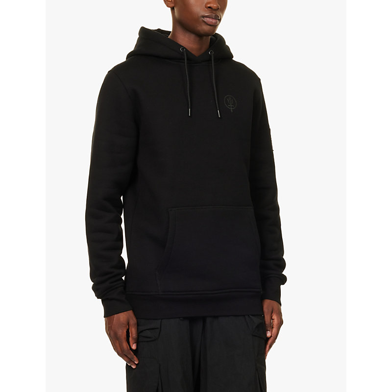 Mens Black Insignia Brand-patch Cotton-jersey Hoody
