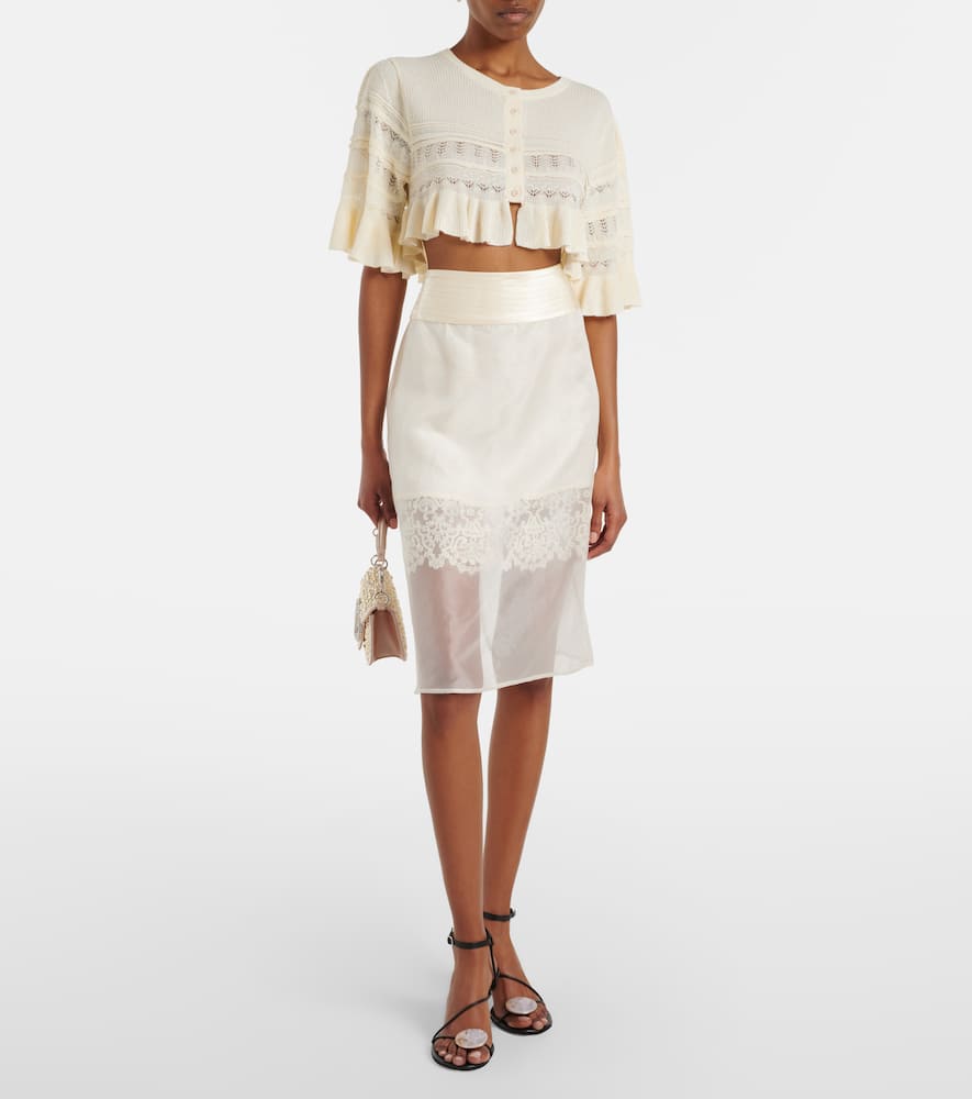 Cropped open-knit ruffled cardigan