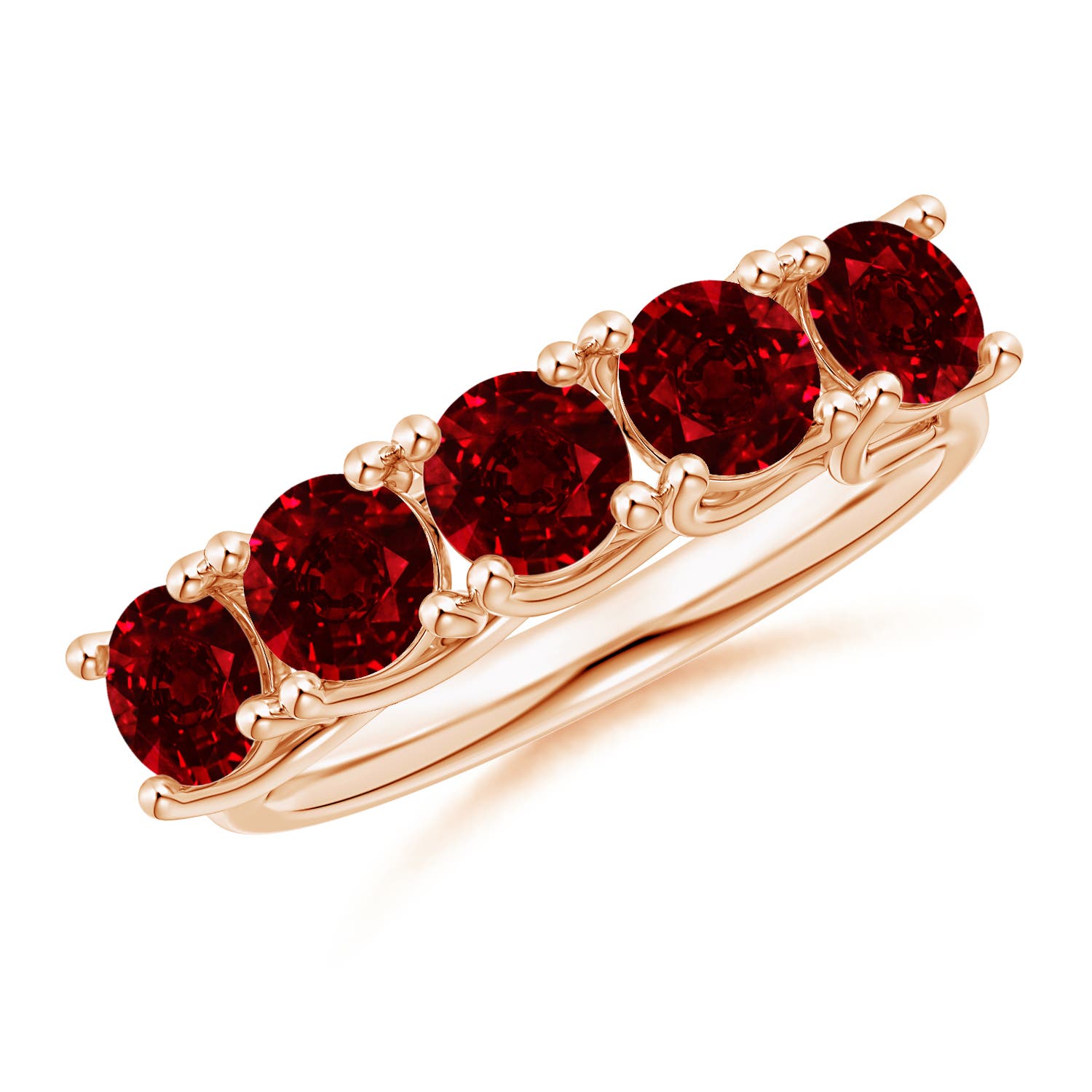 Angara 2.3 Carats Half Eternity Five Stone Ruby Wedding Band in 18K Rose Gold
