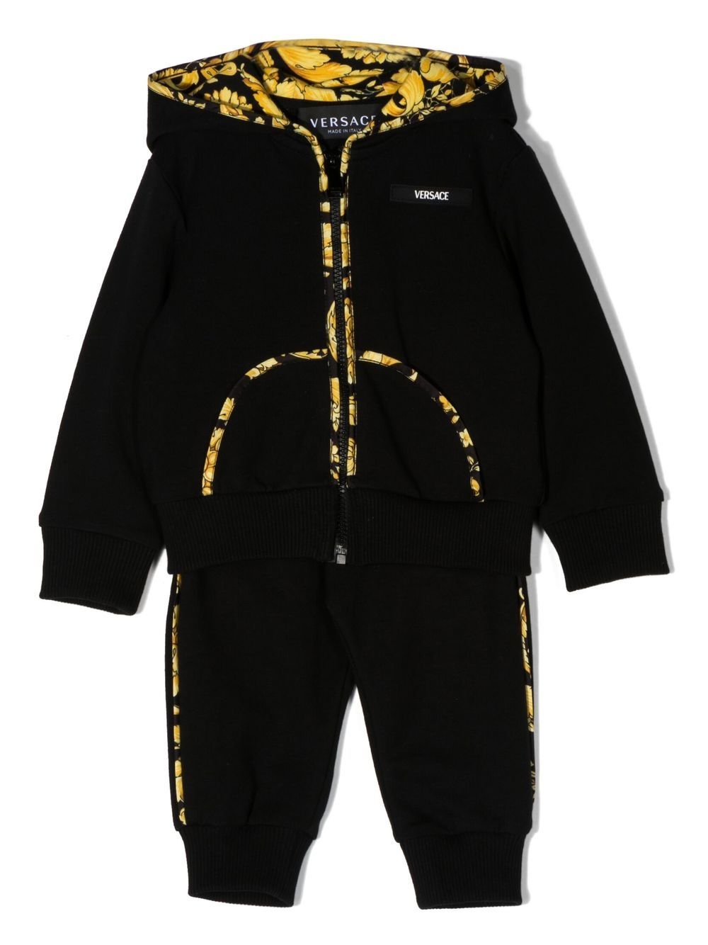 Baroque-print trim tracksuit set - Black