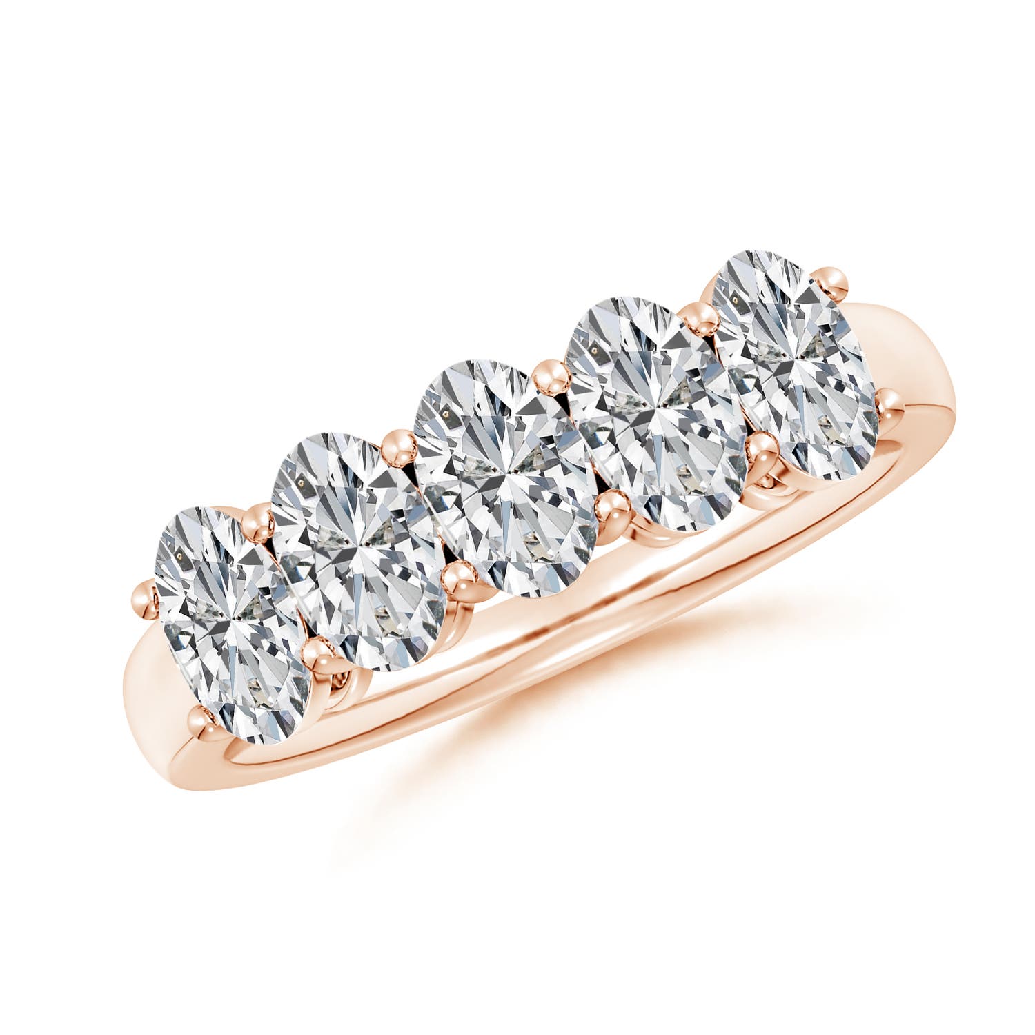 Angara 2.15 Carats Prong-Set Oval Diamond Five Stone Wedding Ring in 18K Rose Gold
