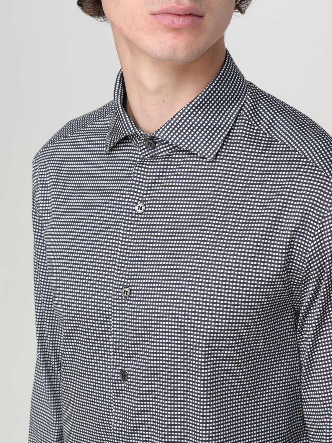 Geometric-print poplin shirt - Blue
