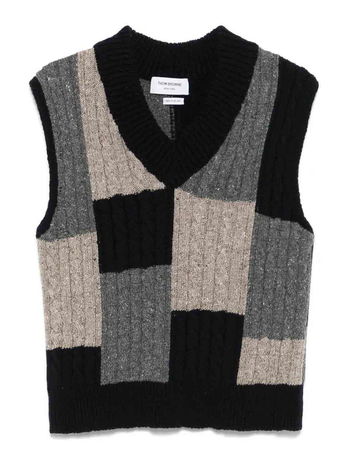 Thom Browne - cable knit patchwork v neck vest