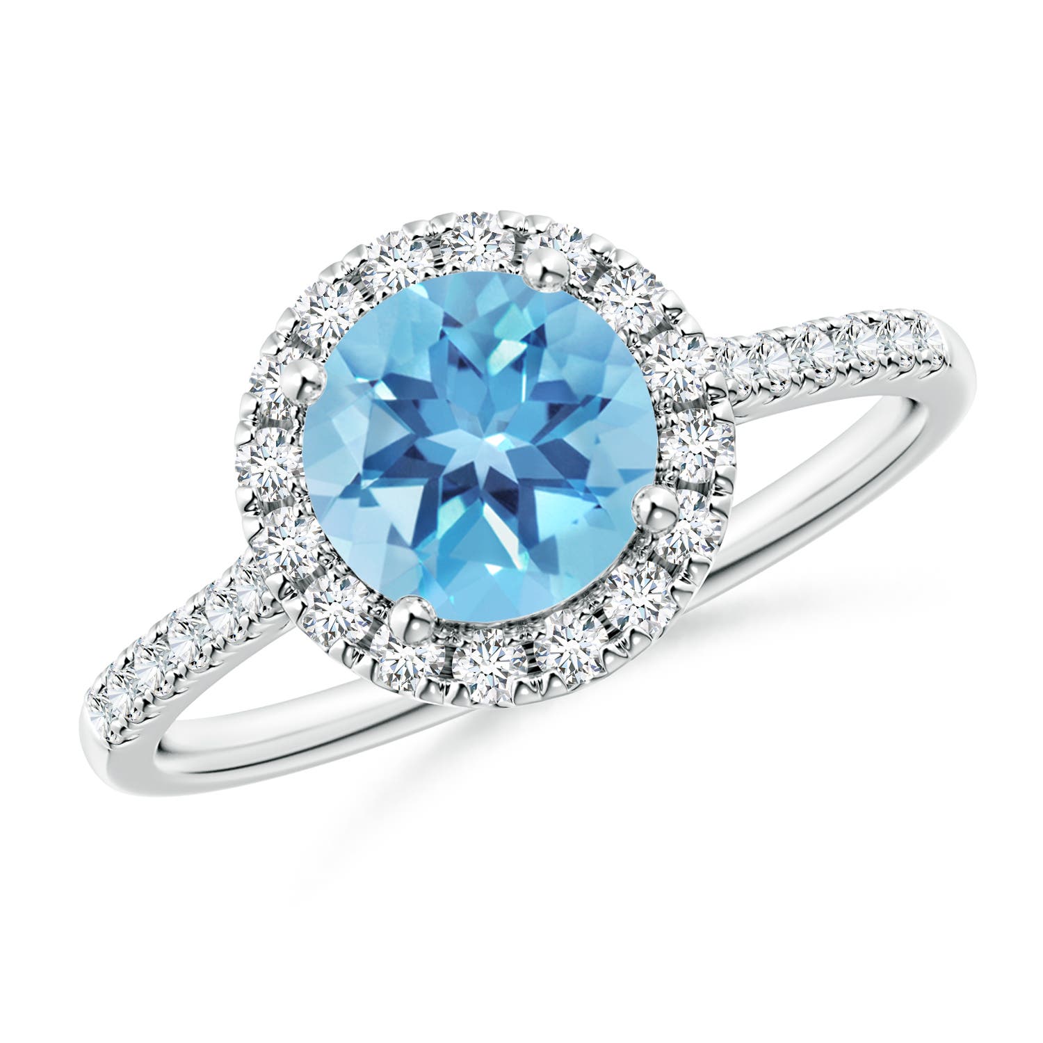 Angara 1.55 Carats Round Swiss Blue Topaz Halo Ring with Diamond Accents in Platinum