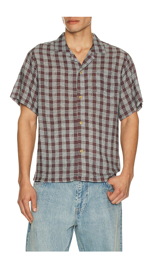 Bather Printed Camp Shirt in Burgundy. - L also in