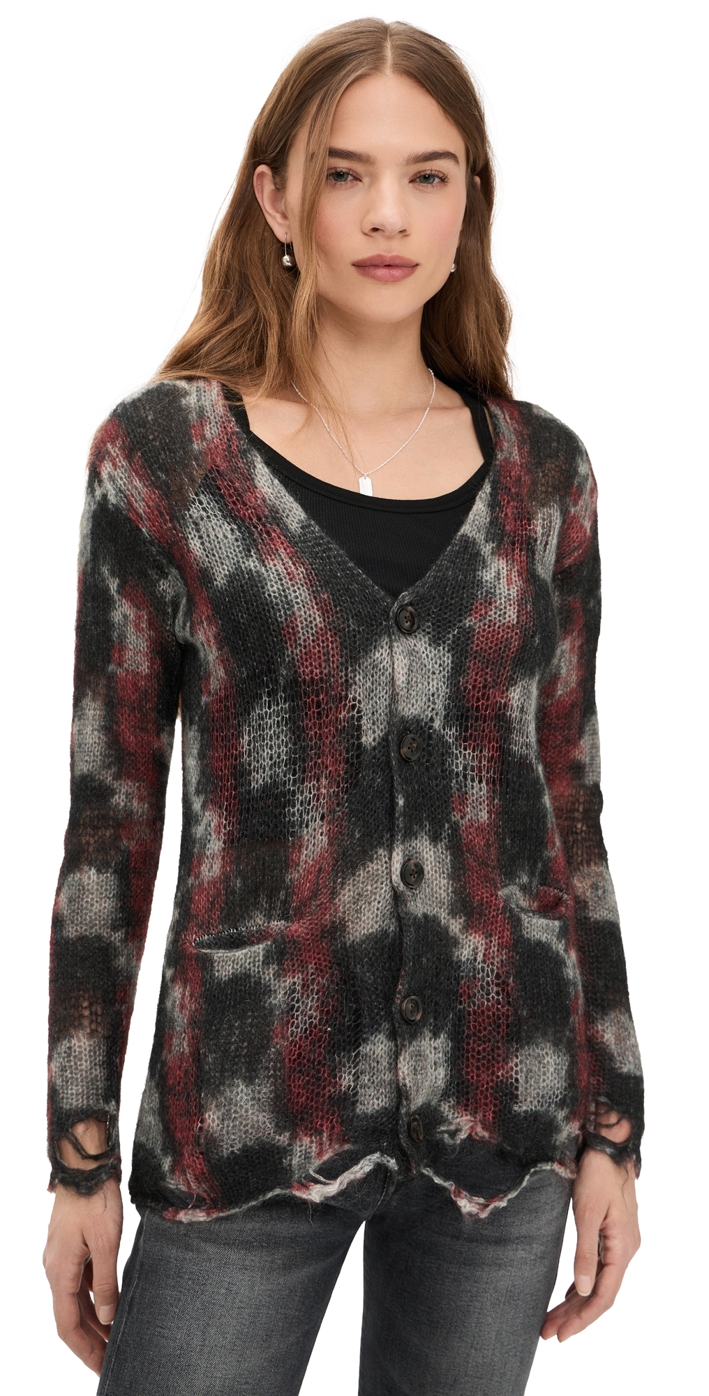 Printed Boyfriend Cardigan Red/Black/White