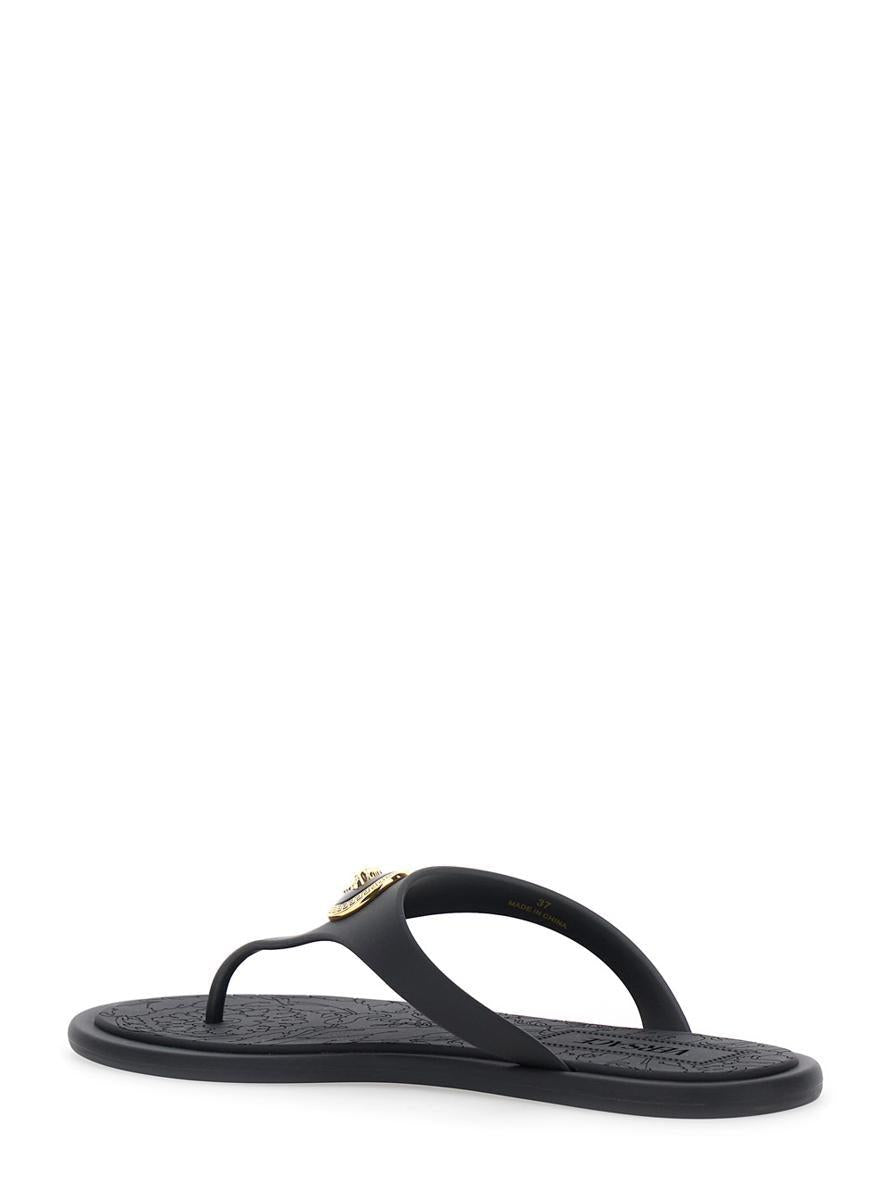 Black Slides With Medusa Detail In Rubber Woman