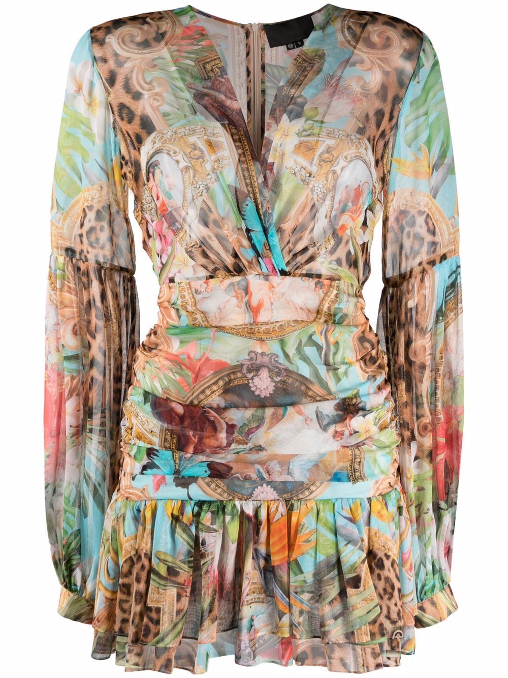 Baroque Flowers-print georgette mini dress - Neutrals