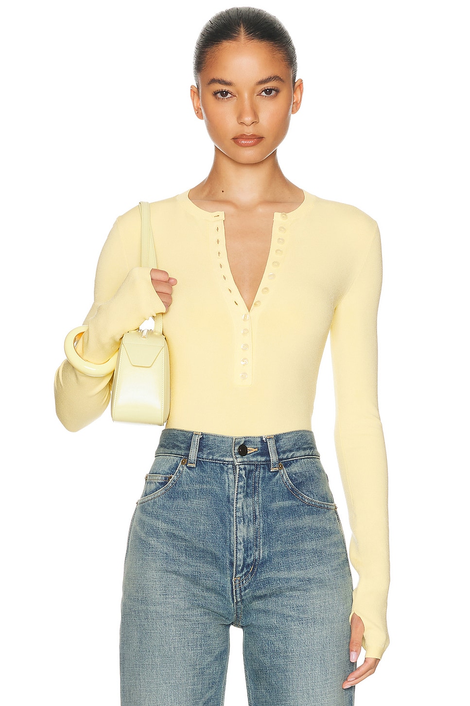 Helsa Bronya Knit Bodysuit in Pale Yellow - Lemon. XXS also in XS, S, M
