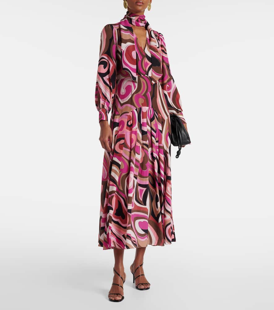 Marigold silk crêpe de chine midi dress