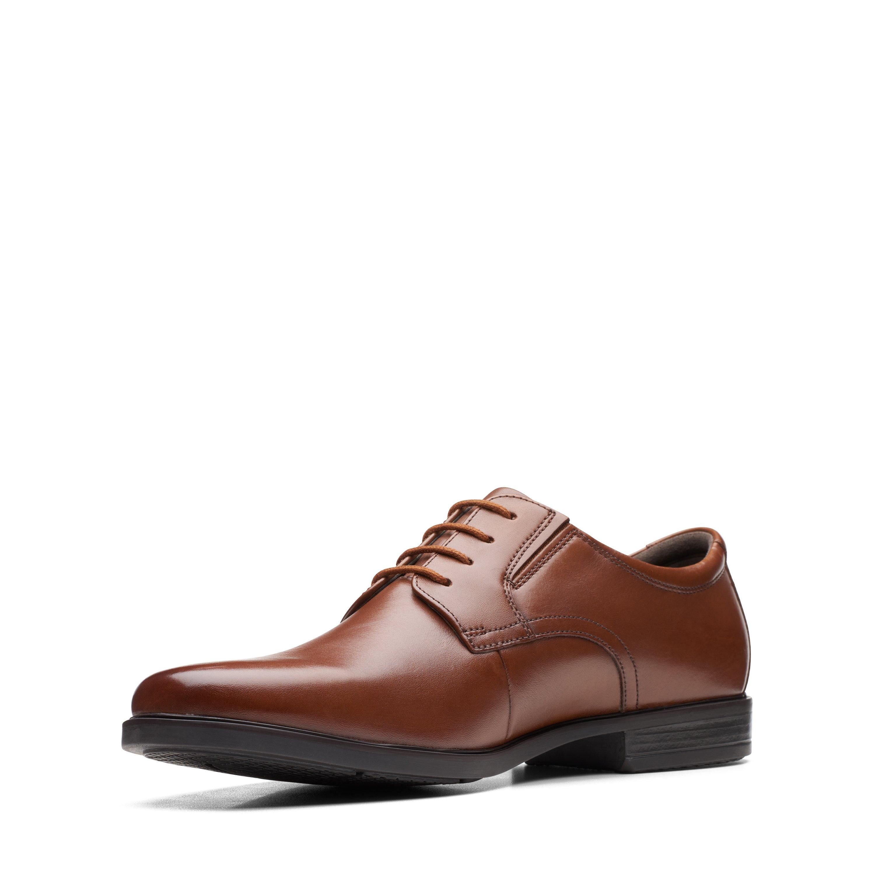 Clarks Men's Howard Walk Dark Tan Leather Lace Up, Derby Shoes in Brown | : 9/Wide Fit