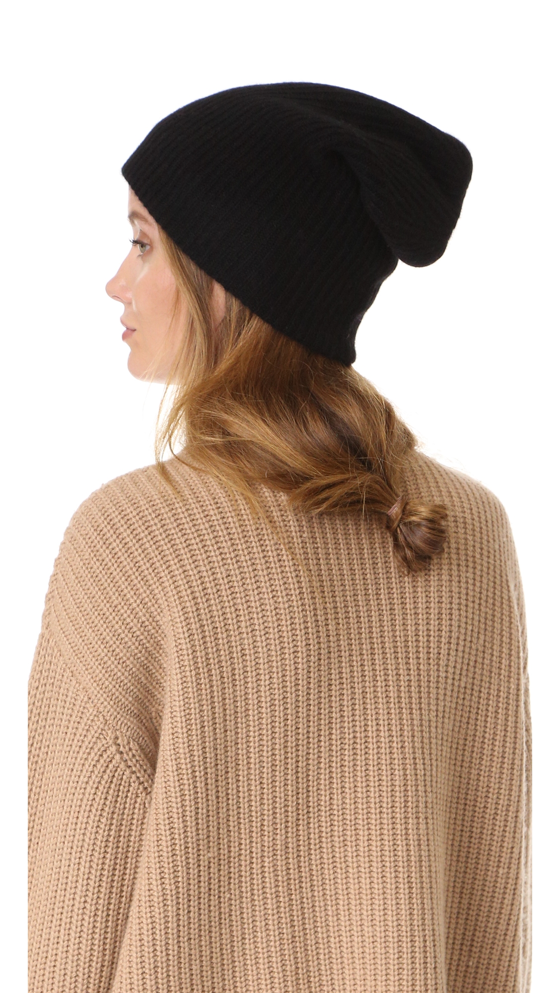 Cashmere Plush Rib Beanie Black One Size