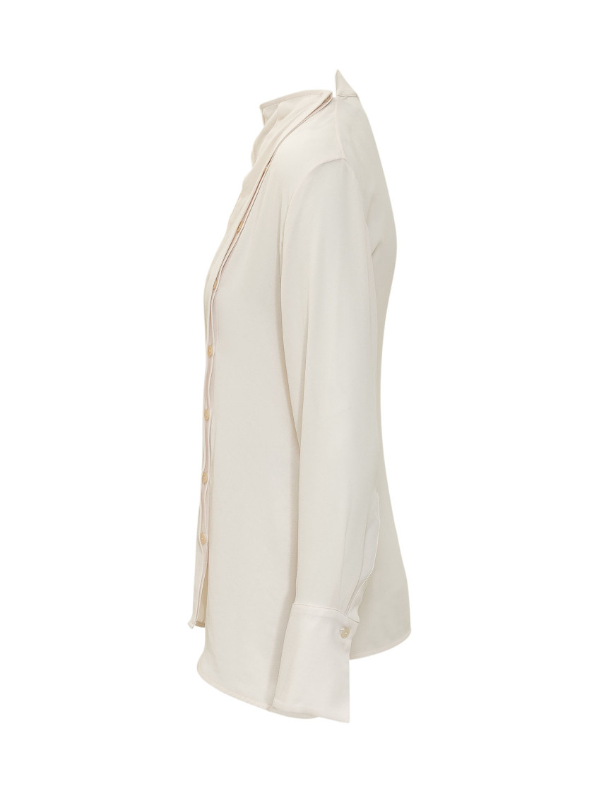 Off White Pleated Round Neck Top