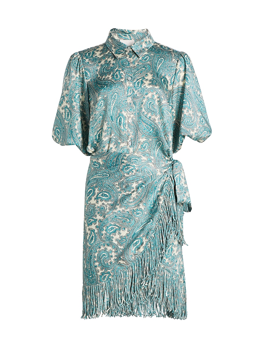 Women's Hendrix Paisley Fringed Wrap Minidress - Gardenia Blue Graphite