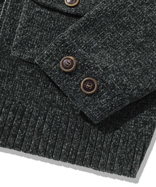 Leather Patchwork Velvet Cardigan Knit _ Khaki