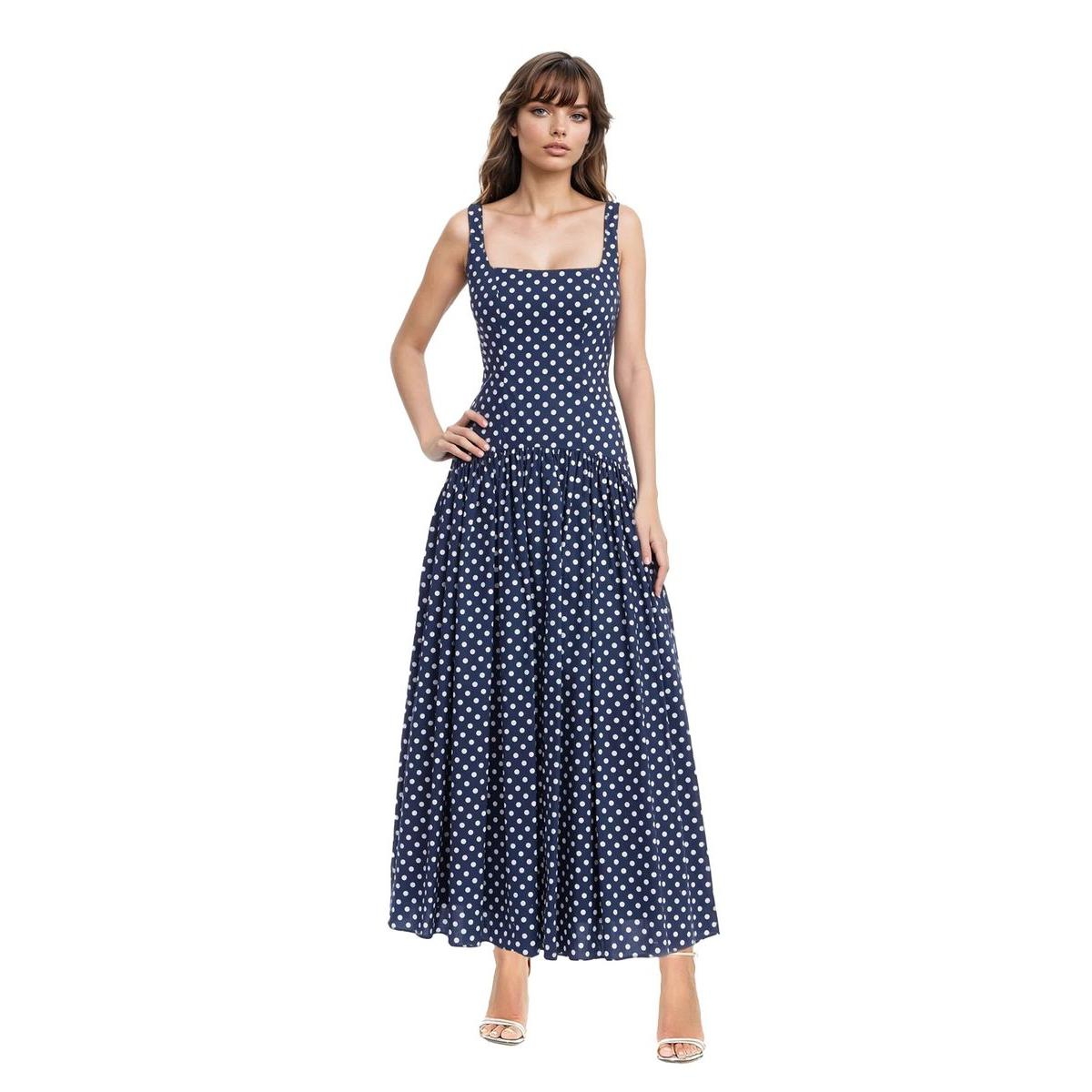 Women's Isla Polka Dot Drop Waist Maxi Dress - Navy