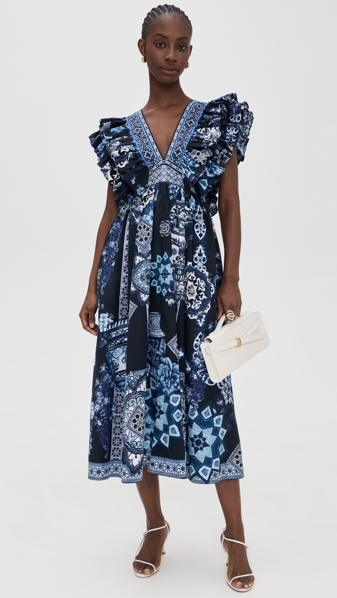 Double Frill Sleeve Midi Dress A Tiled Wonderland