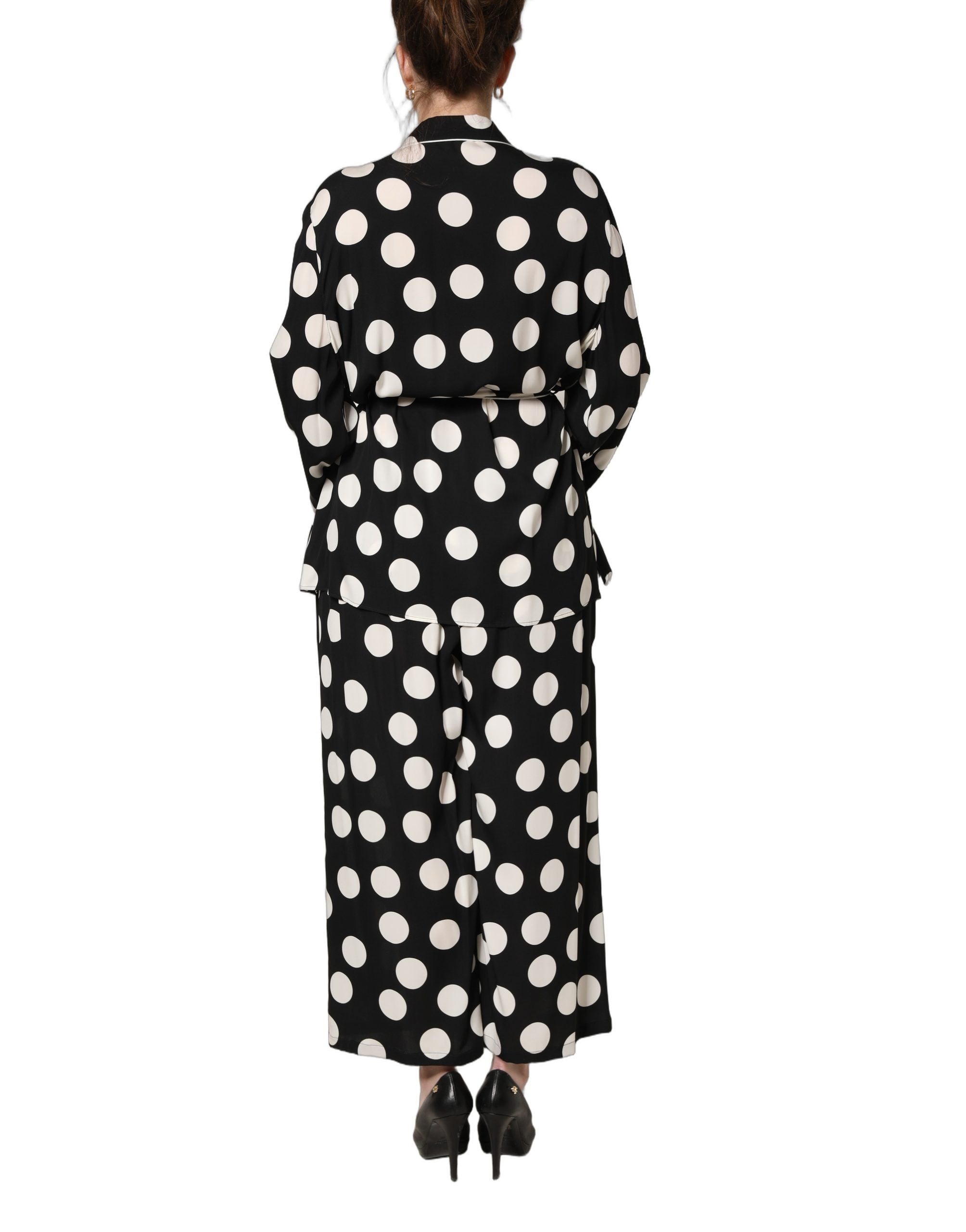 Polka-Dot Silk Blend Pajama Set — Black