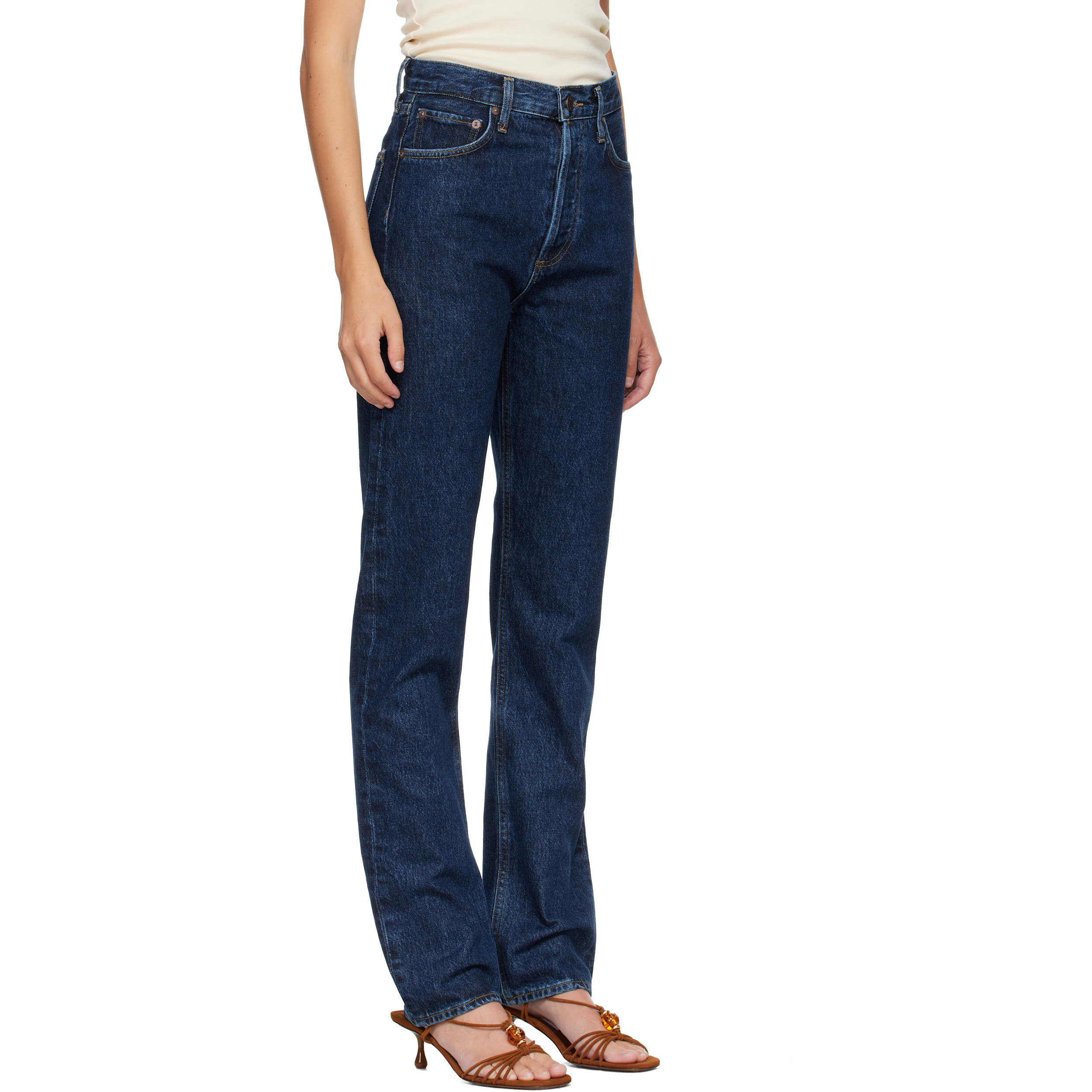 Navy 90's Pinch Waist High Rise Straight Jeans