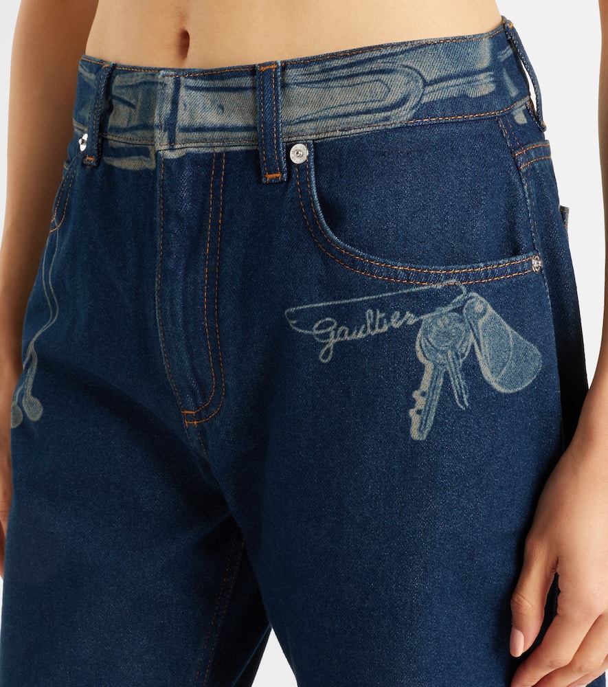 Printed mid-rise wide-leg jeans