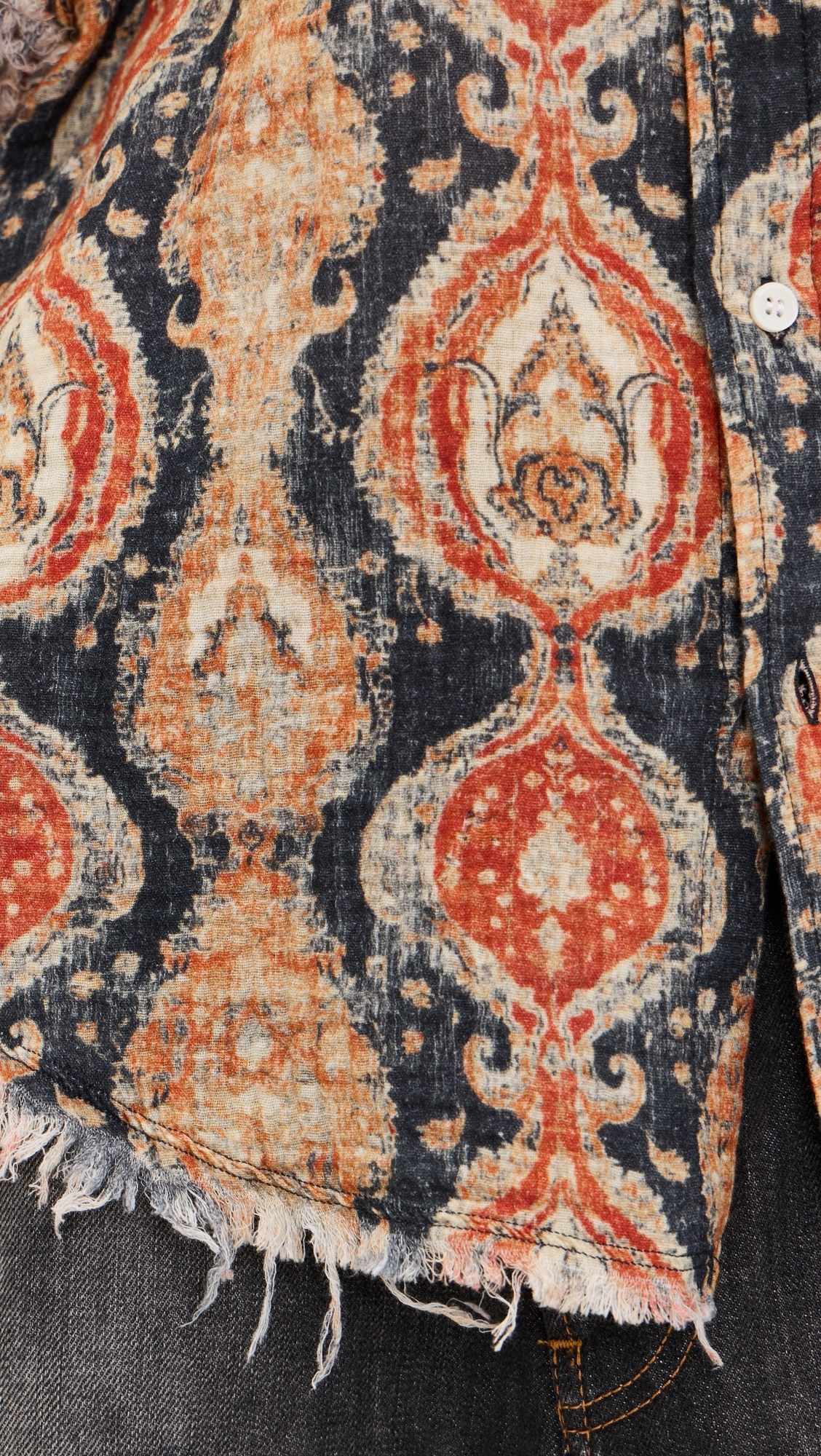Shredded Seam Drop Neck Shirt Orange Dark Navy Multicolor