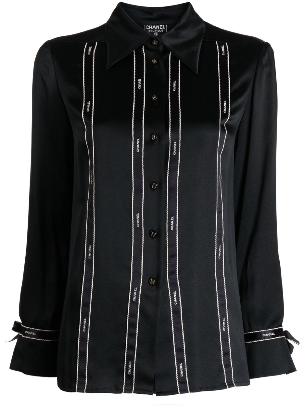 1994 logo-ribbon silk shirt - Black