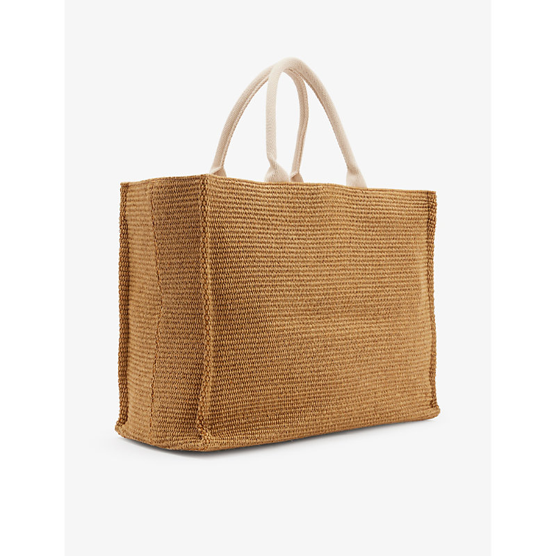 Womens Raw Sienna/ Natural East West Large Straw Tote bag 