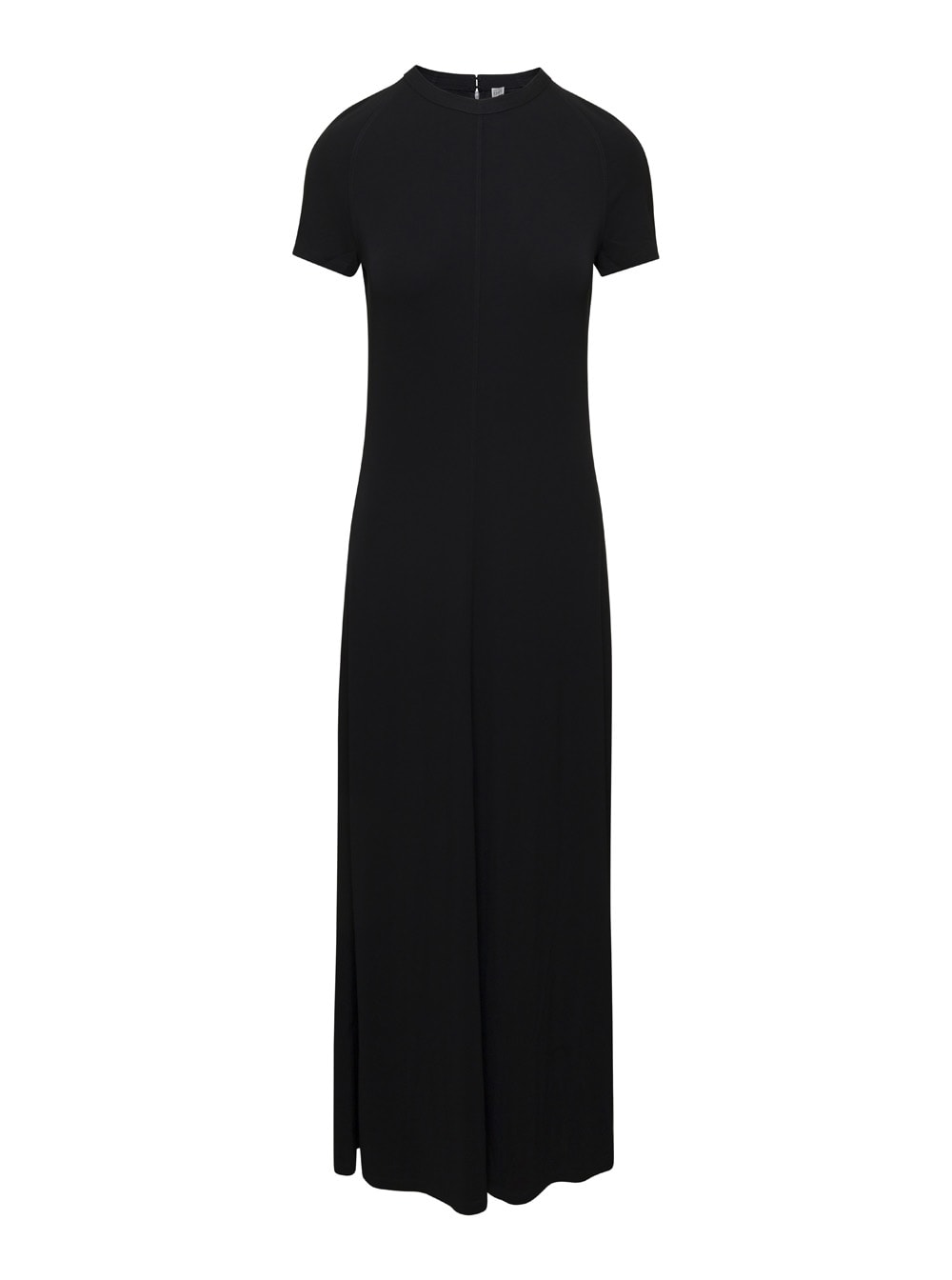 Black Crewneck Fluid Maxi Dress In Viscose Woman