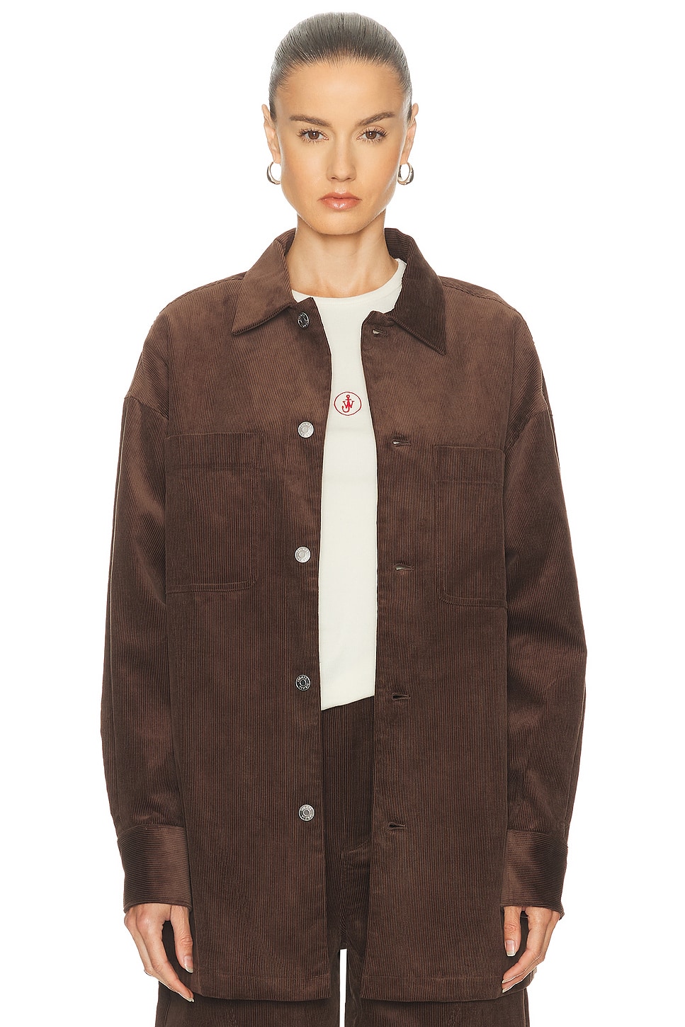 SEROYA April Corduroy Shacket in Slate Brown - Brown. XS also in L, M