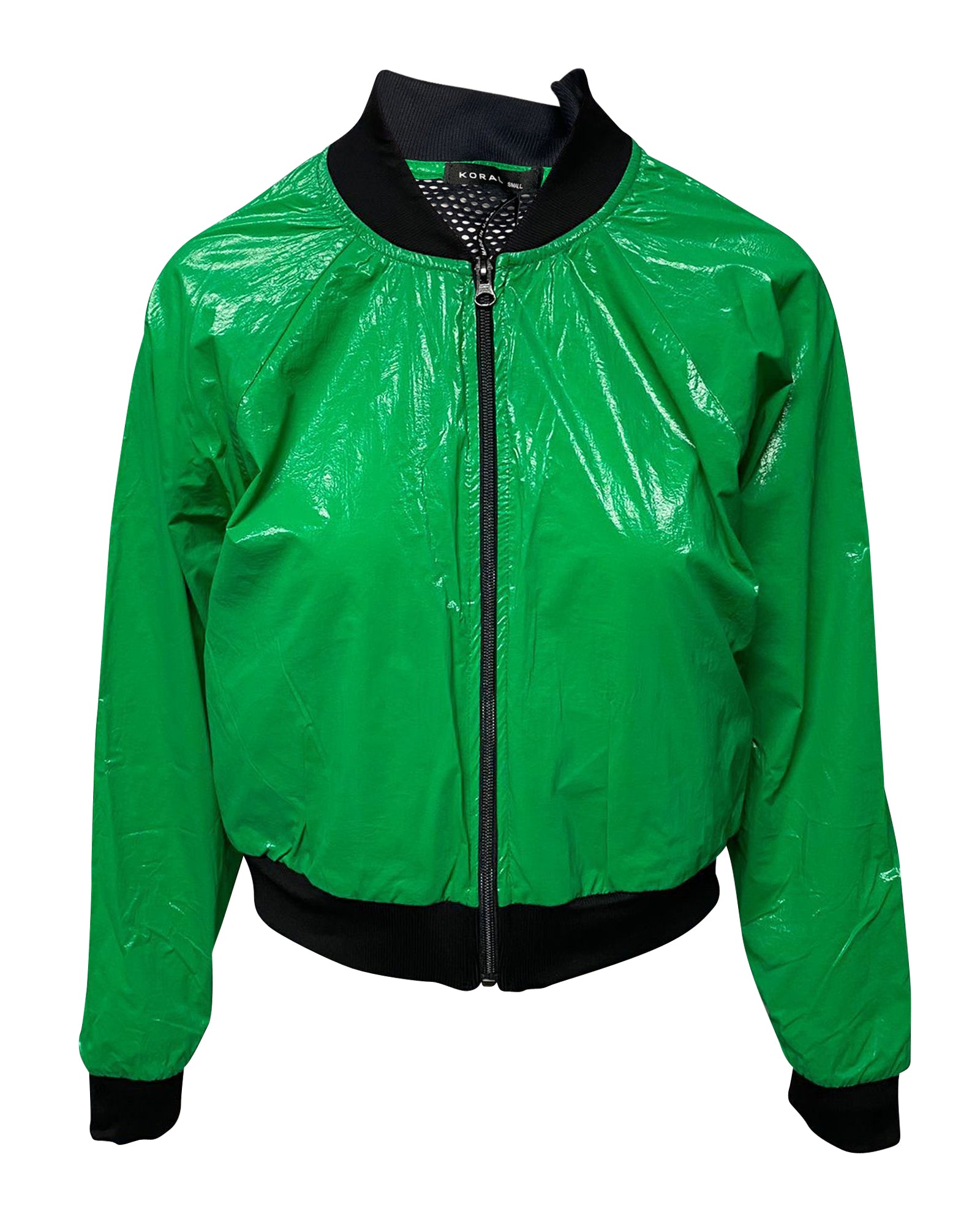 Zip Up Jacket with Mesh Details in Green Polyester
