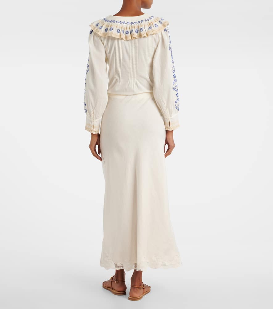 Crystal lace-trimmed cotton maxi skirt