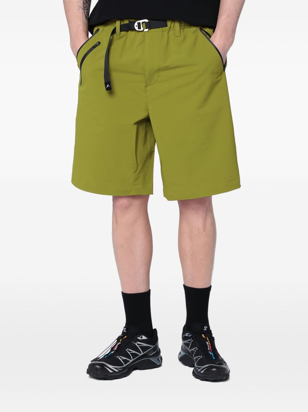 Zip-pocket belted shorts - Green