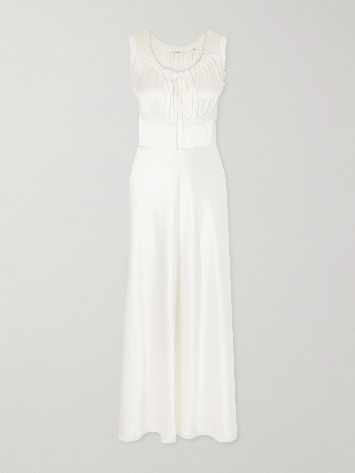 Adalie Lace-trimmed Gathered Silk-satin Midi Dress - Off-white