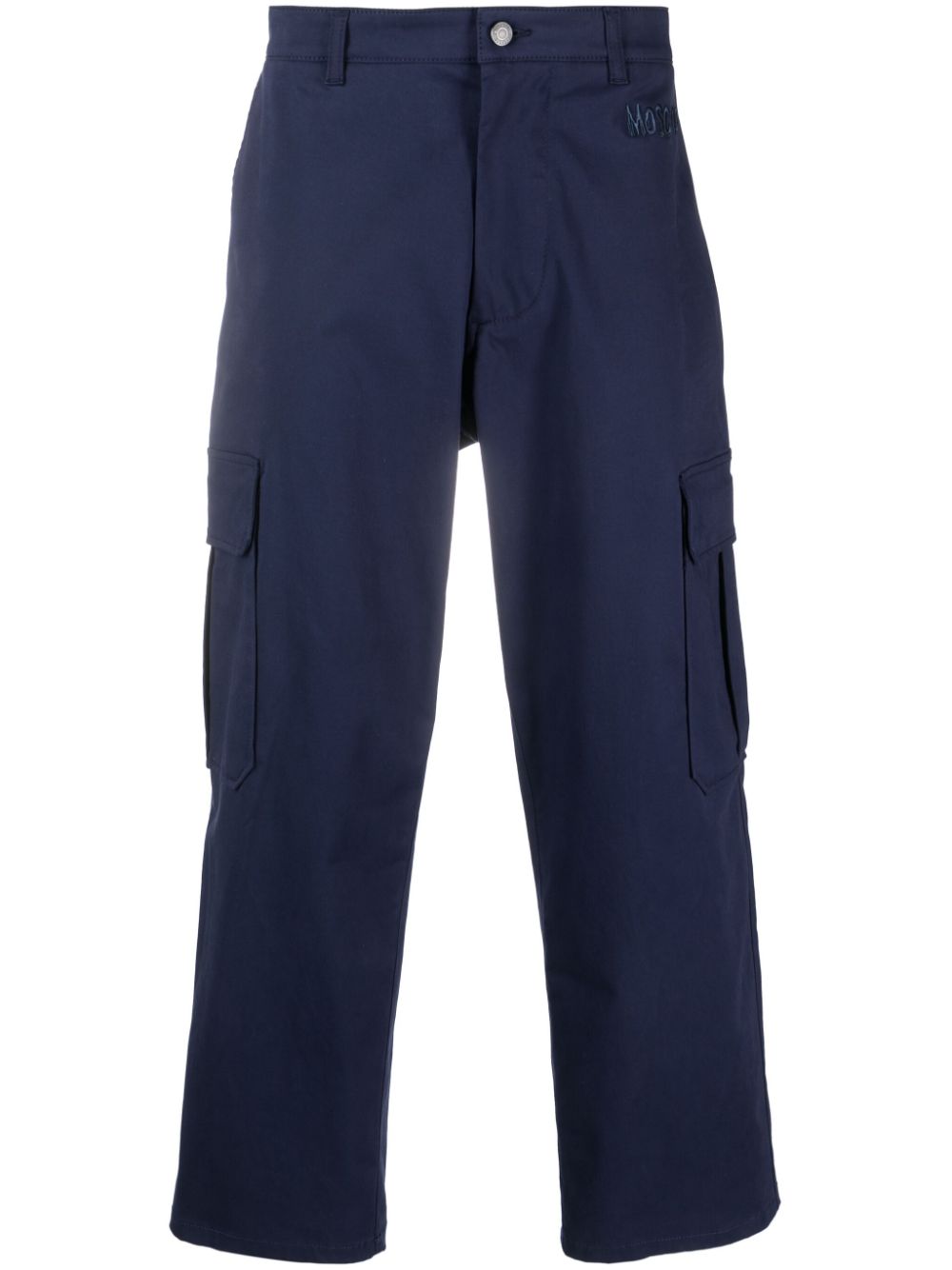 Logo-embroidered cotton cropped trousers - Blue