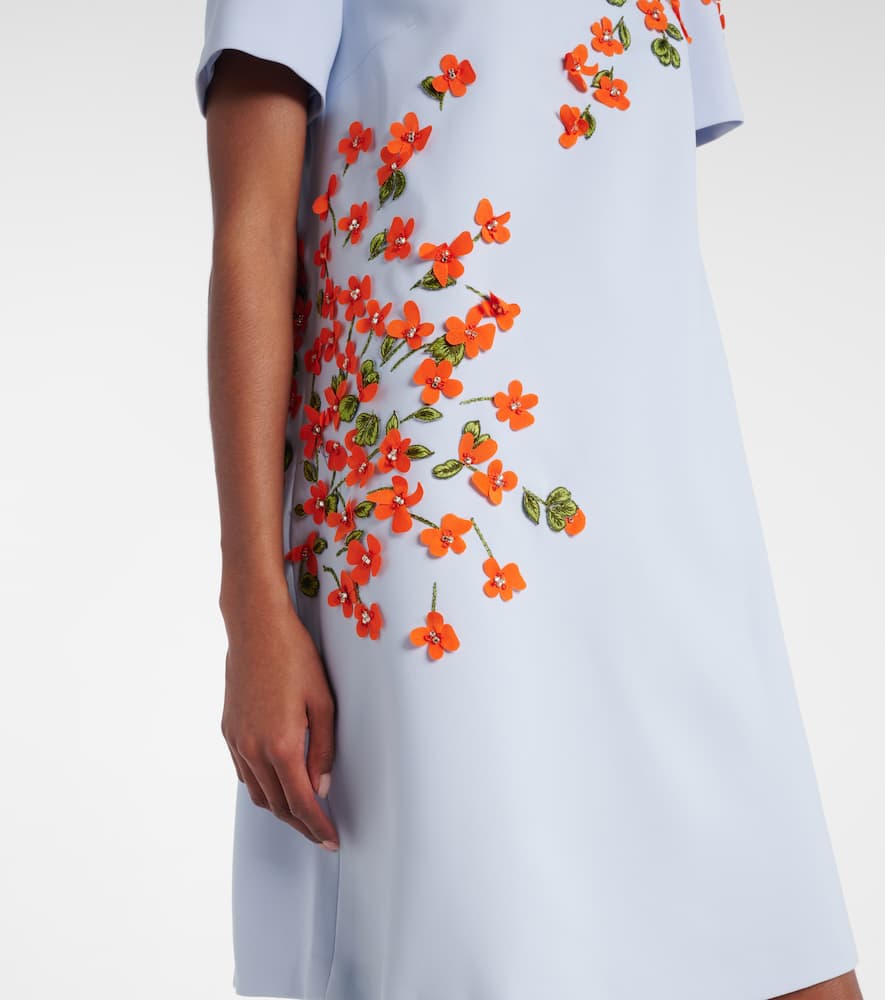 Floral-appliqué crêpe shift dress
