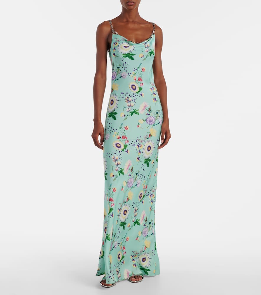 Chain-detail floral maxi dress