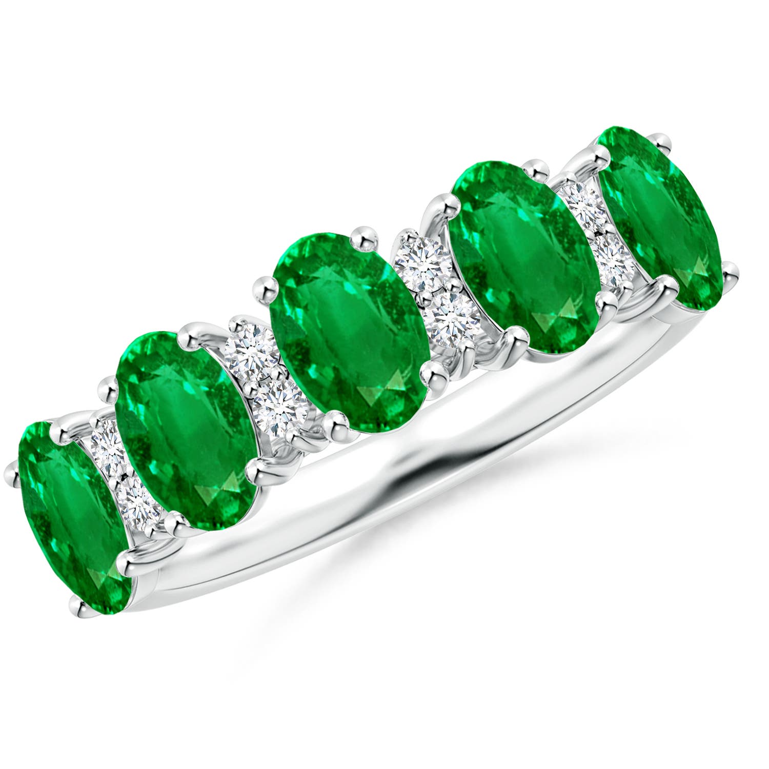 Angara 2.0 Carats Five Stone Emerald and Diamond Wedding Ring in 18K White Gold