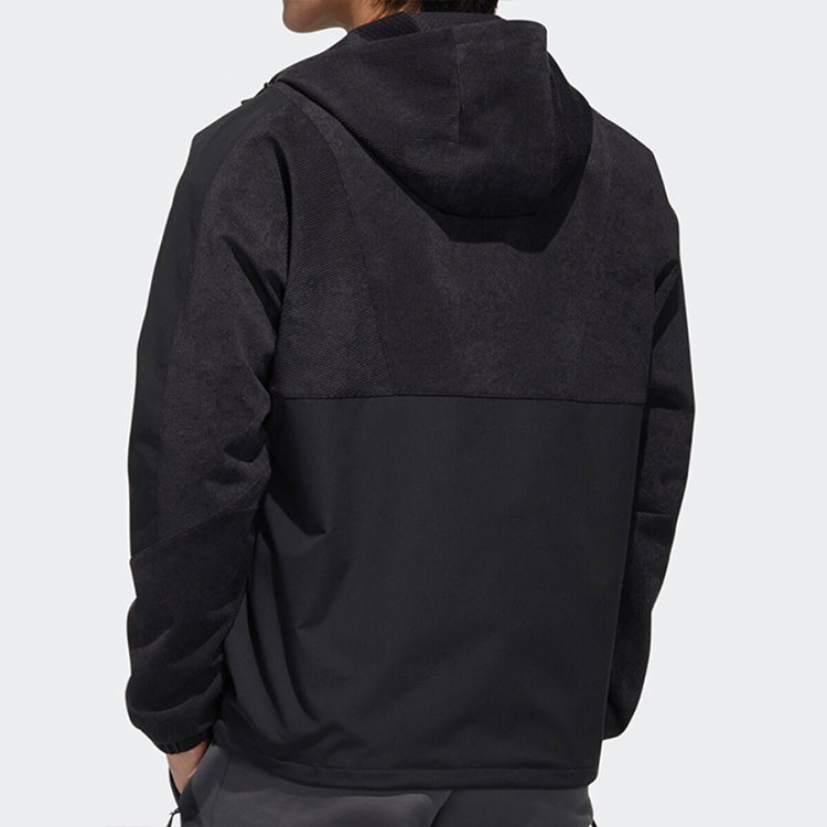 Half-zipped Hooded Windproof Sports Woven Jacket Men's Black