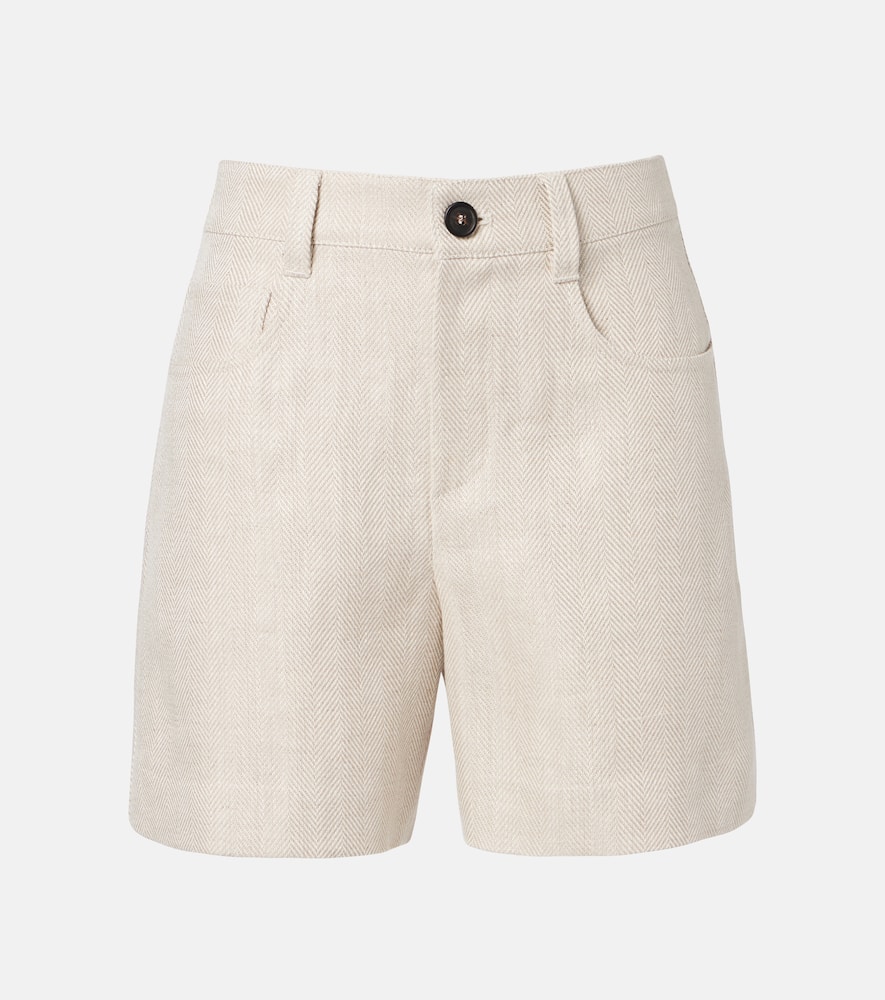 Mid-rise linen and cotton Bermuda shorts