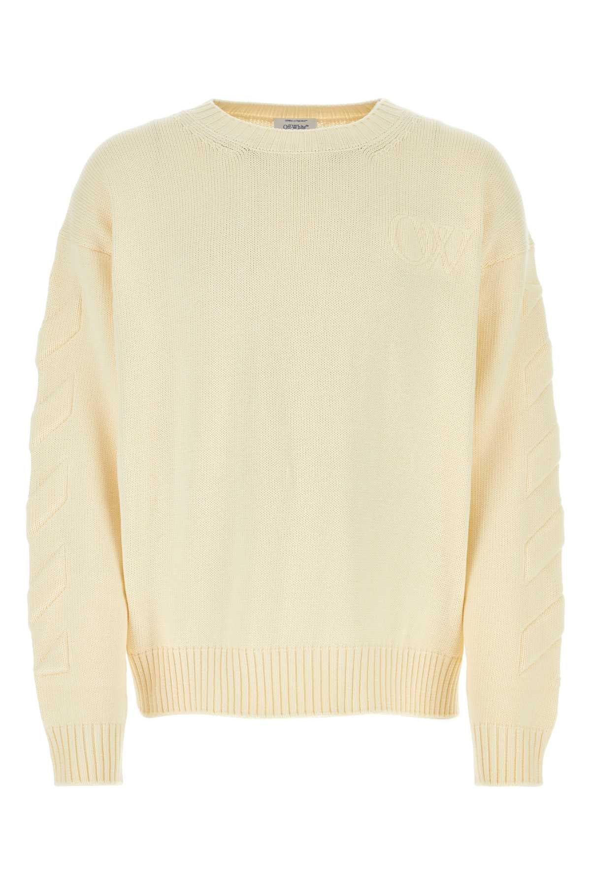 Ribbed Crew-Neck Cotton Sweater — Beige
