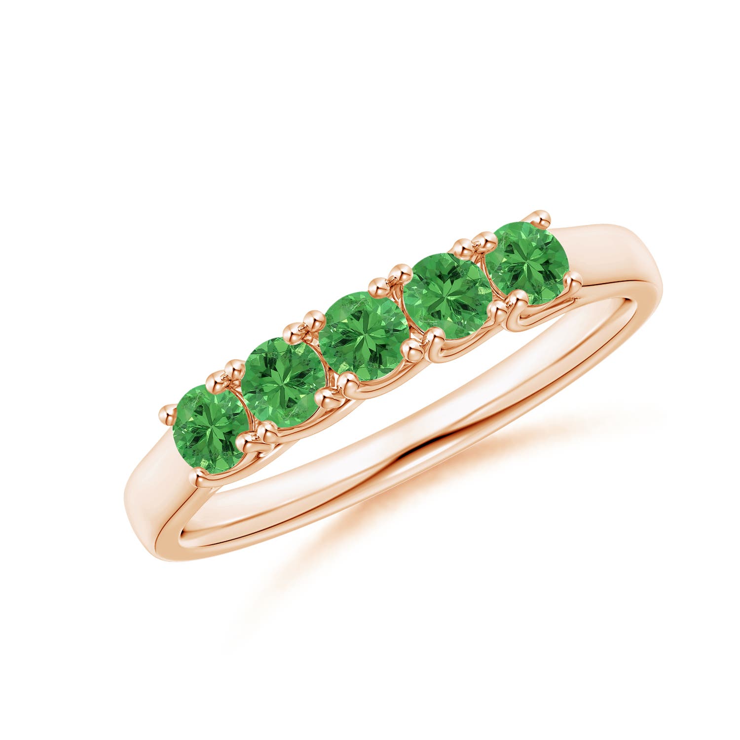 Angara 0.5 Carat Half Eternity Five Stone Tsavorite Wedding Ring in 18K Rose Gold