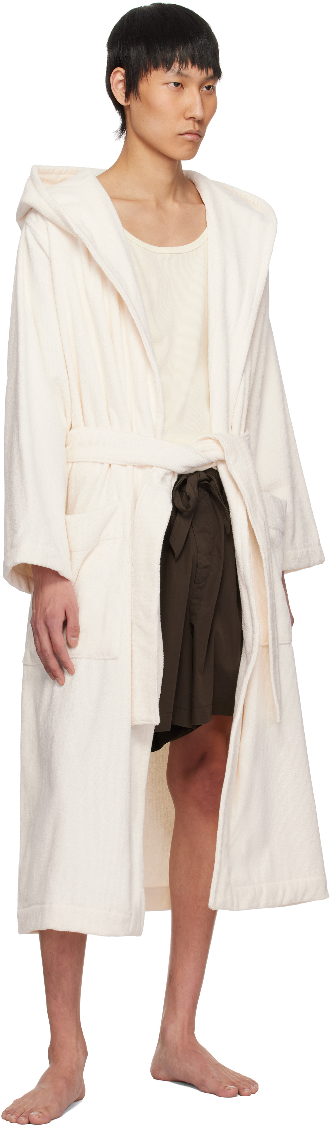 Tekla Off-White Terry Hooded Bathrobe