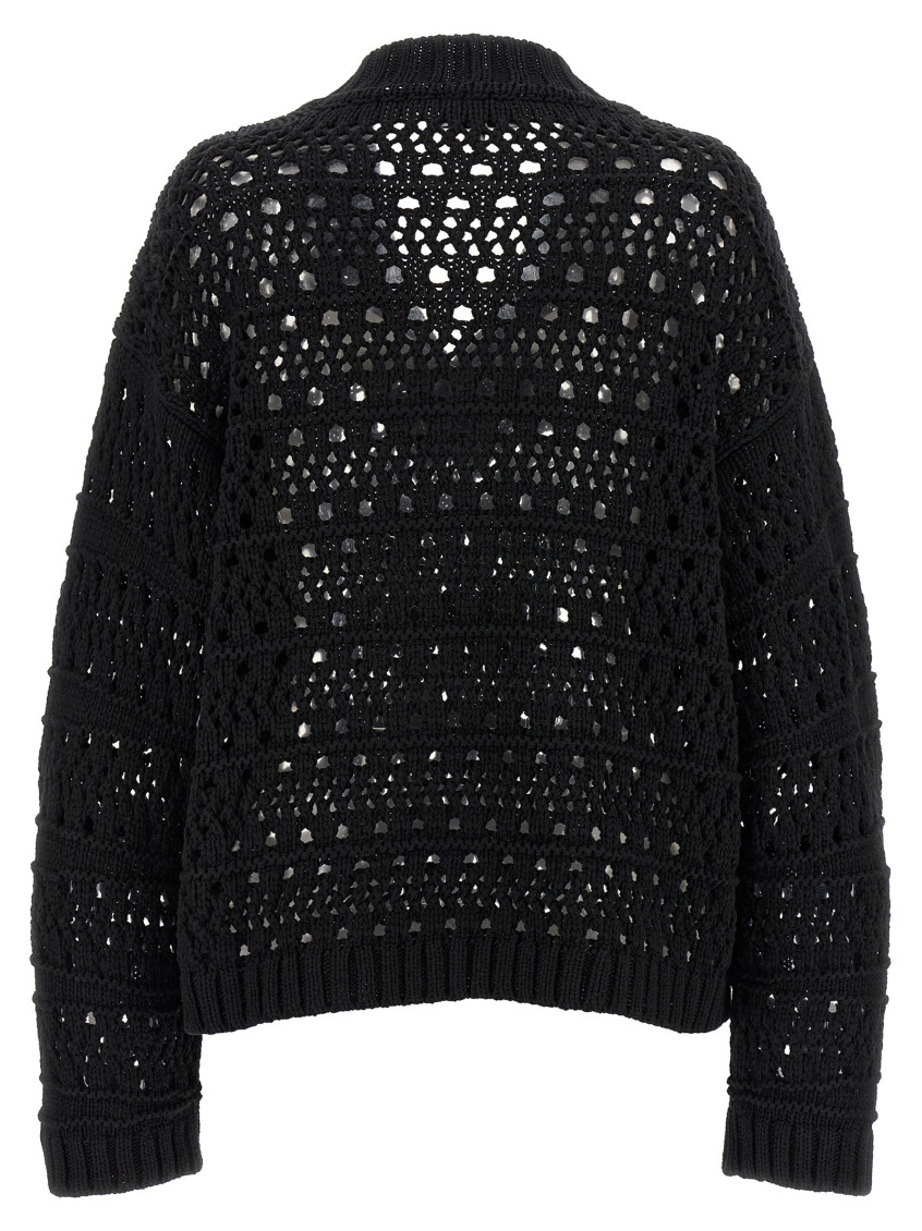 Ganni - Black Crochet V-Neck Sweaters And Cardigans Black