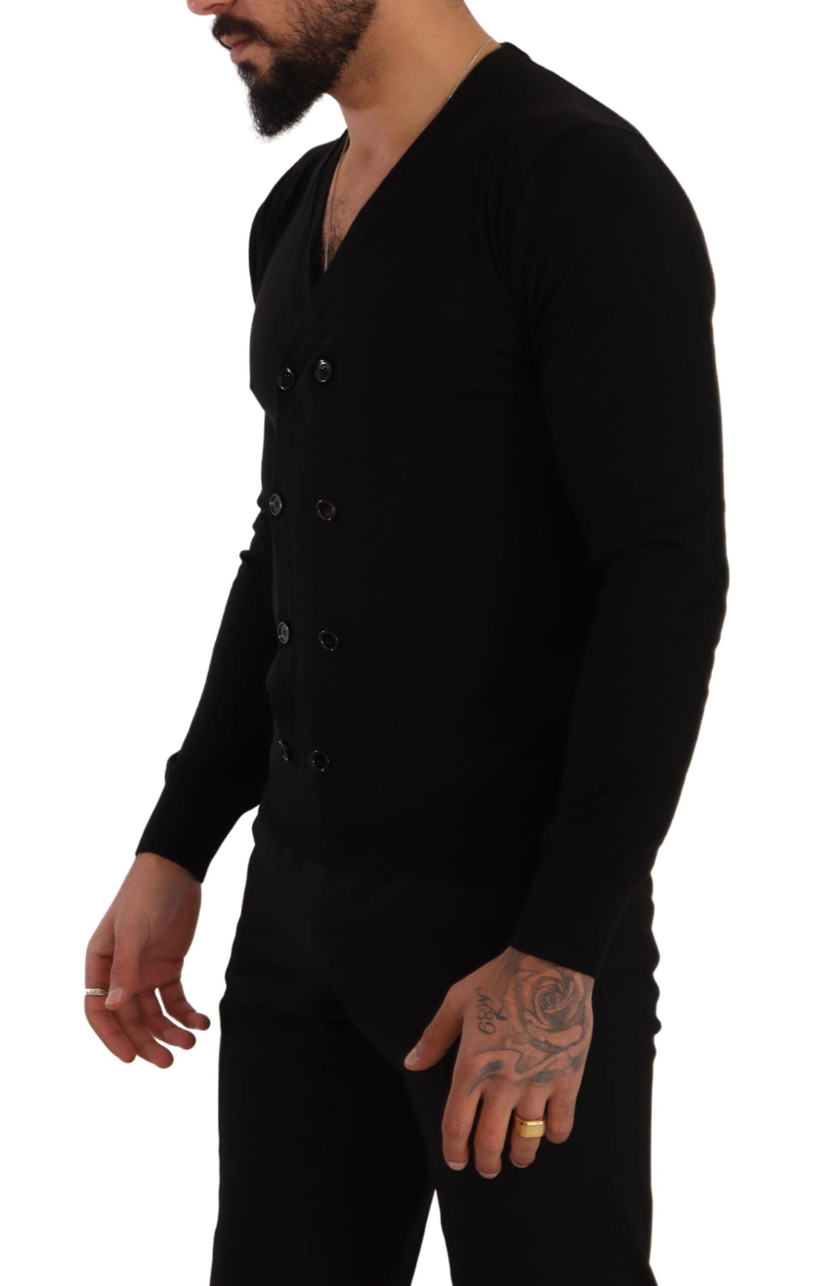Cashmere Button-Down Cardigan — Black