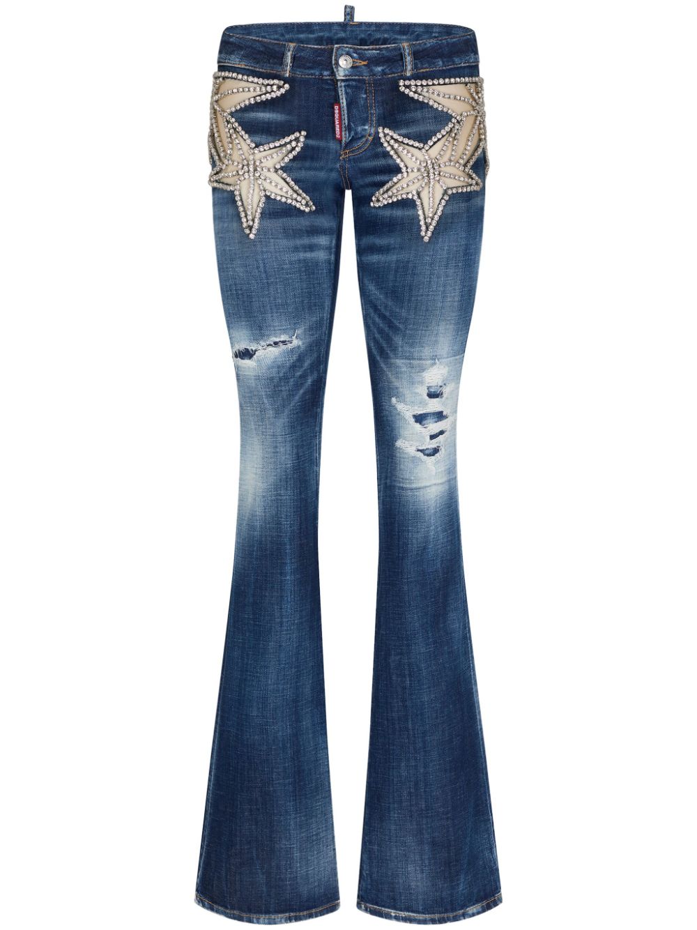 Crystal-embellished star-appliqué jeans - Blue