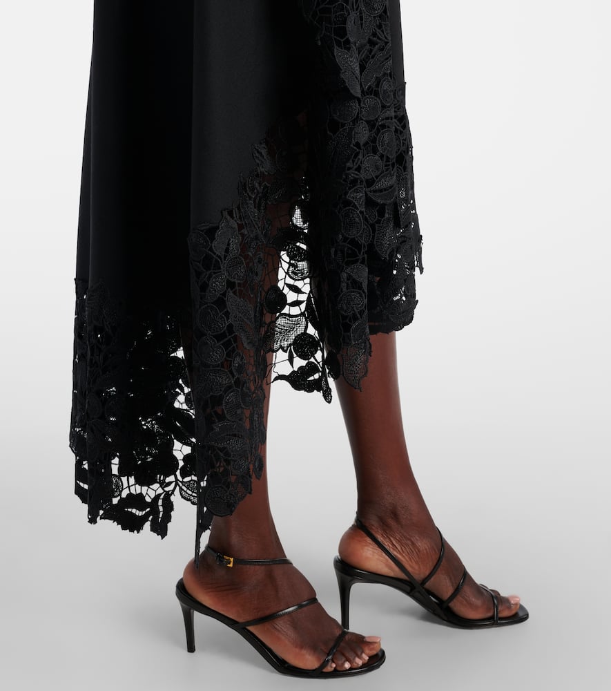 Wool-blend and lace cocktail dress