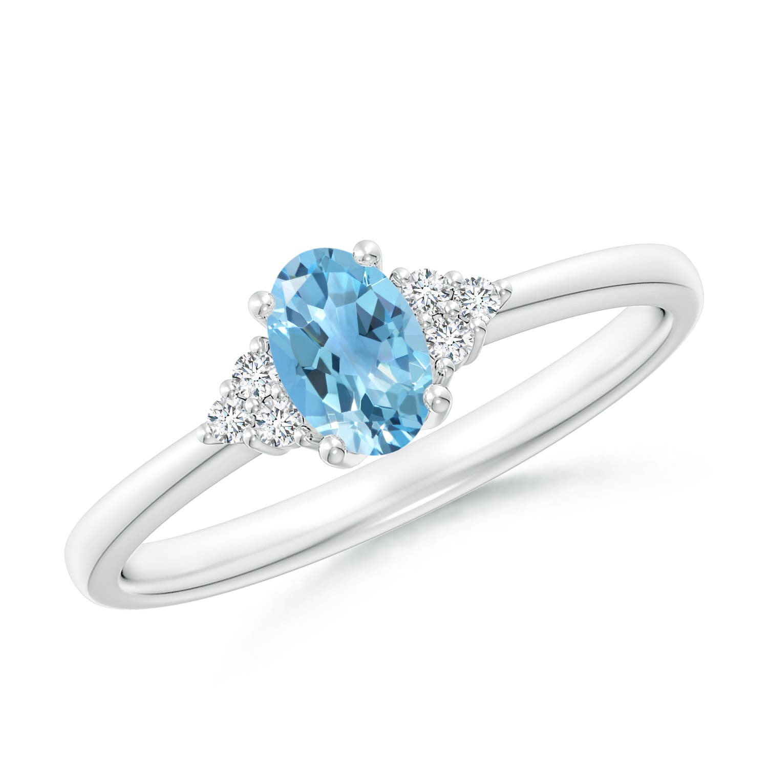 Angara 0.54 Carat Solitaire Oval Swiss Blue Topaz Ring with Trio Diamond Accents in Platinum