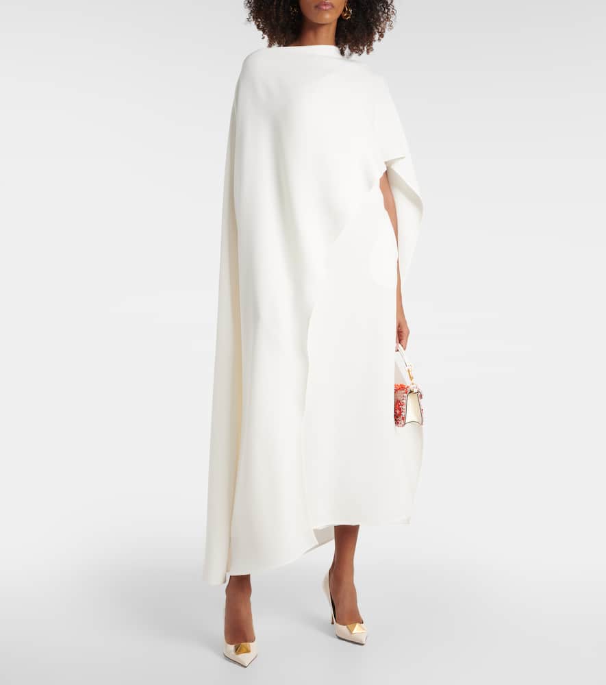 Caped asymmetric silk midi dress