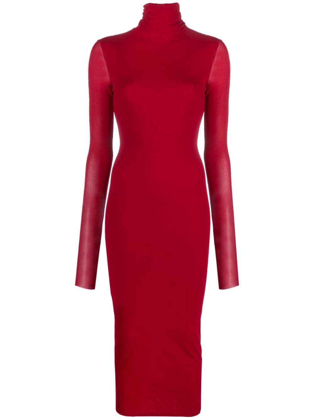 Long-sleeve tulle long dress - Red