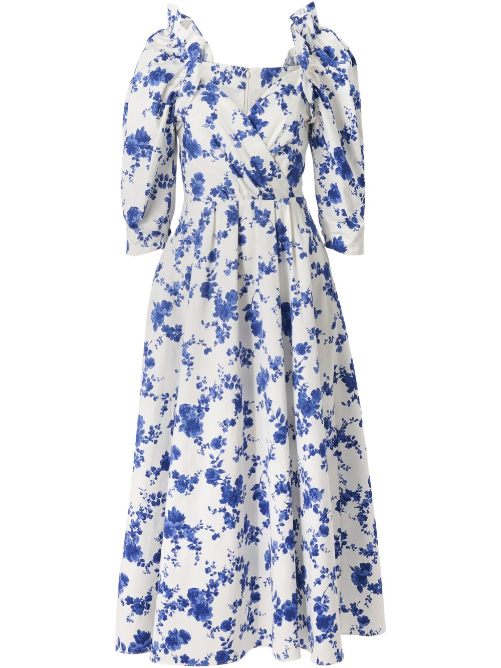 Carolina Herrera floral-print balloon-sleeve midi dress - White